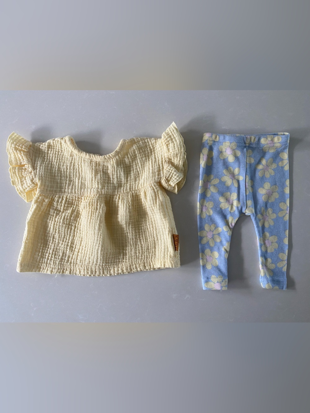 Baby Yellow Peplum Top & Blue Floral Leggings Matching Set - Lila & Jack
